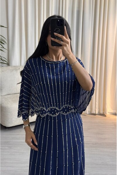 SELSAL Pearl embellished evening dress