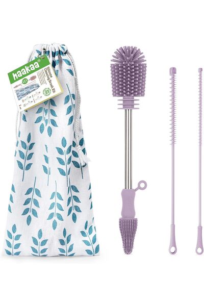 Haakaa Silicone Cleaning Brush Kit - Multi-Purpose Bottle Brush, Lavender