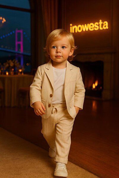 inowesta trend Erkek Bebek&Çocuk %100 PAMUK-Keten Salaş Ceket T-shirt Pantolon Üçlü Spor Takım Elbise 3’Parça