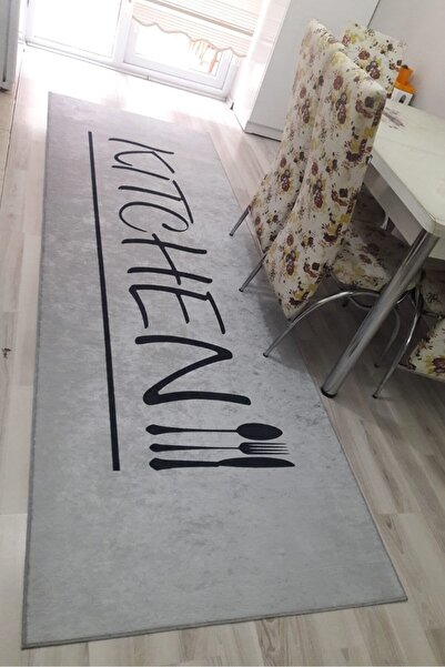 VOPTEKS Gri Siyah Halı Mutfak Halısı Makinede Yıkanabilir Halı Kaymaz Taban Halı