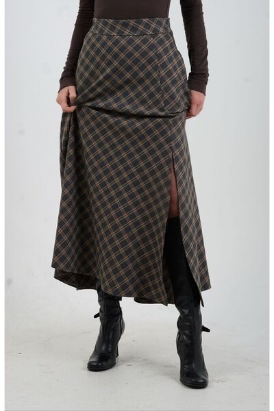 Zelish My Sister Smoked Plaid Slit Skirt