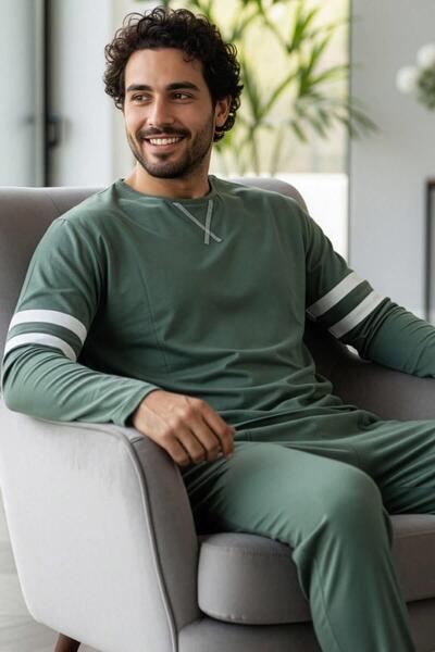 Pijamaevi Ανδρικό σετ πιτζάμες με μακρυμάνικο στυλ με πράσινο σχέδιο