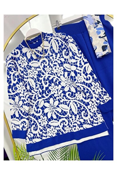 YEDİLALE Flower-Patterned Zero-Collar Knitwear Double Set [Excluding Underwear and Shawl]