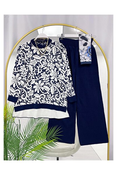 YEDİLALE Flower-Patterned Zero-Collar Knitwear Double Set [Excluding Underwear and Shawl]