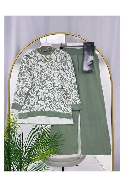 YEDİLALE Flower-Patterned Zero-Collar Knitwear Double Set [Excluding Underwear and Shawl]