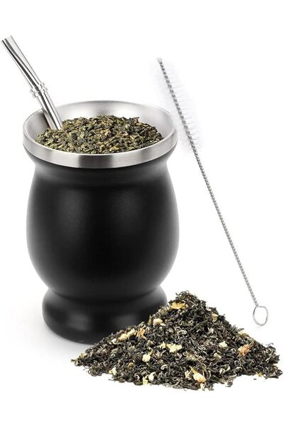 Goodern Yerba Mate Gourd Stainless Steel Double-Walled Tea Cup Set - Black