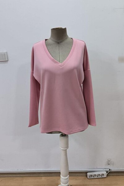 Mossta Μπλούζα με λαιμόκοψη V από βισκόζη με δύο κλωστές - Ροζ