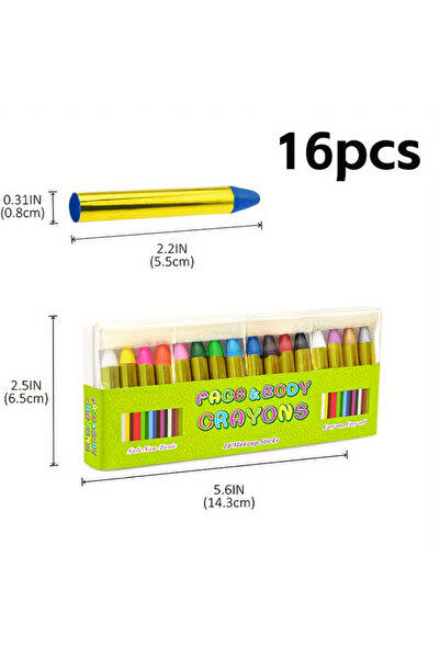 CRM Children's Makeup Kit with 16 Pigmented Colors, CRM, Face/Body Crayons, Non-Toxic, Parties/Carnival