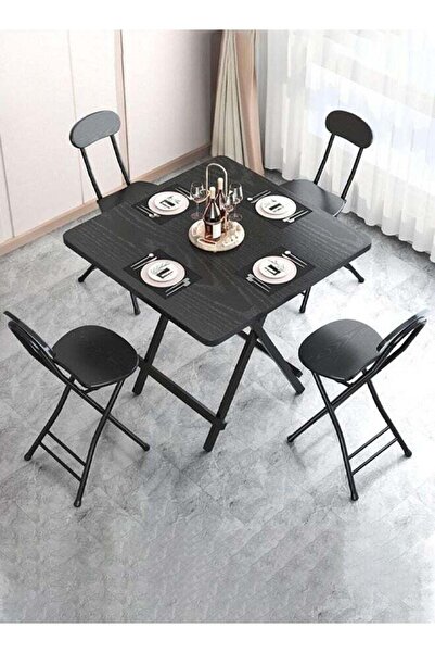 Taimi 5-Piece Folding Dining Set,Table with 4 Chairs Elegant Design, Wooden Table 80x80x74cm Brown