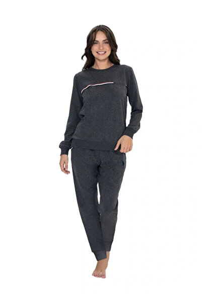 U.S. Polo Assn. 20111 Women's Anthracite Long Sleeve Round Neck Pajama Set