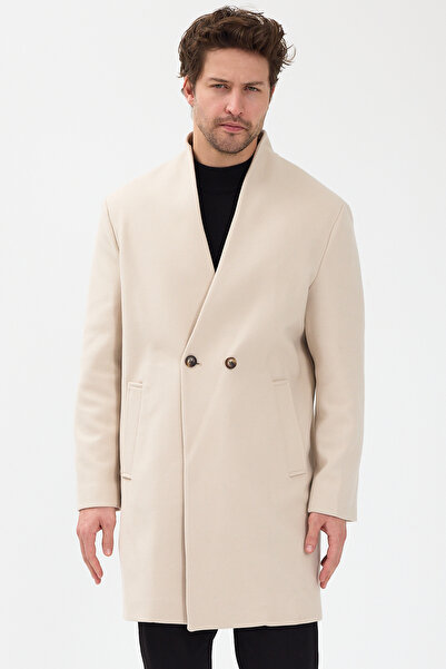 Danger Ανδρικό παλτό διπλό πέτο Kaşe Μπουφάν Εκρού