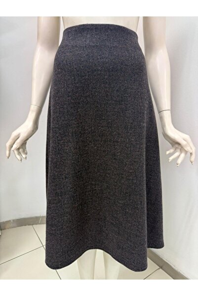 Jument Women's Winter Wool Jacquard Light Stretch Fabric Fabric High Waist Long Bell Skirt-Coffee Diagonal