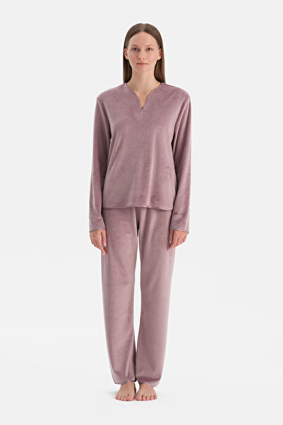 Dagi V-Neck Long Sleeve Velvet T-Shirt Pants Set