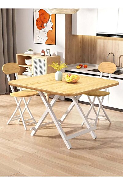 Taimi 3-Piece Folding Dining Set,Table with 2 Chairs Elegant Design, Wooden Table 80x80x74cm Wooden Color