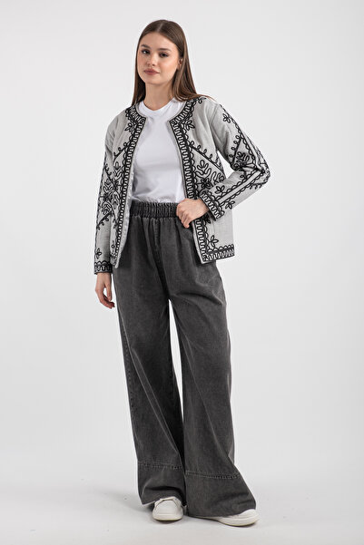 Hatun Atila Embroidered Quilted Jacket 7657 - Gray