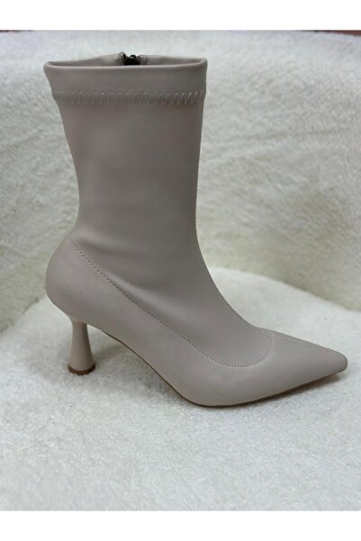 Melo shoes Krem Çorap Bot ince topuk