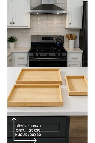 PEKPLUS 3-Piece Luxury Bamboo Tray Set |   Natural Wood Serving Tray |