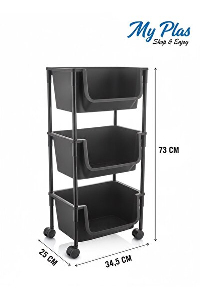 Myplas 3 Katlı Tekerlekli Organizer Raf Modern Portratif Kiler Düzenleyici Se...