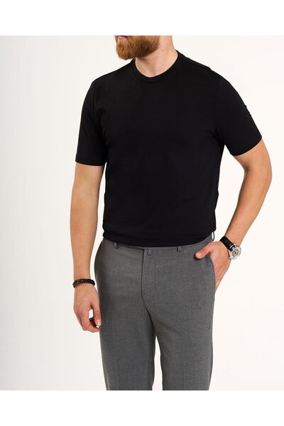 TerziAdemAltun Italian Style S Slim Fit Crew Neck Knitwear T-Shirt Black T13763