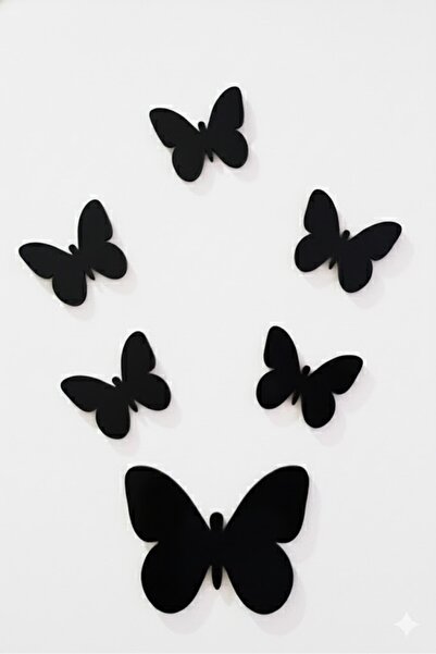 PAŞAOĞLU PLEKSİ 5 Adet Dekoratif 3m Ahşap 6lı Kelebek Duvar Süsü Siyah,Kapı Süsü