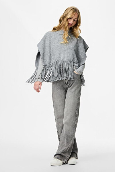 PIECES Pcjulle Women's Tassel Detailed Poncho - Sustainable Fabric