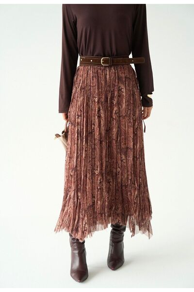 TLG GİYİM Κομψή φούστα από σιφόν με vintage σχέδιο, επένδυση και πλισέ