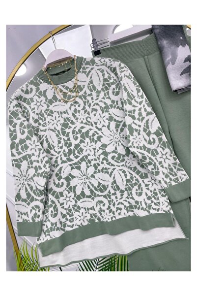 YEDİLALE Flower-Patterned Zero-Collar Knitwear Double Set [Excluding Underwear and Shawl]