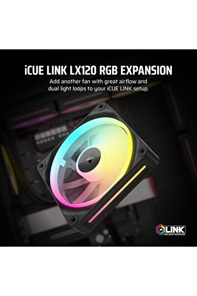 Corsair iCUE LINK LX120 RGB 120mm PWM Fan Single Pack - Dual Light Loops - Black