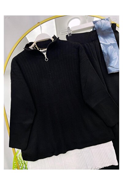YEDİLALE Zipped Stand-Up Collar Casual Knitwear Double Set [Excluding Underwear and Shawl]