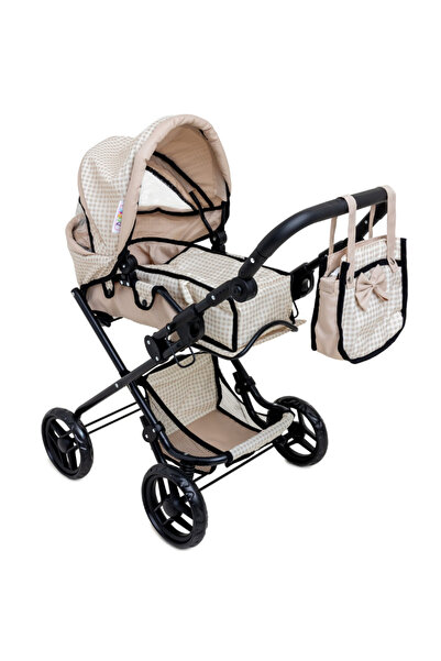 Doris Foldable stroller for dolls Beige 2in1 with adjustable handle, canopy with window, mattress