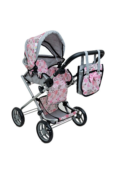 Doris Flowers 2in1 foldable doll stroller with adjustable handle, canopy with window, mattress