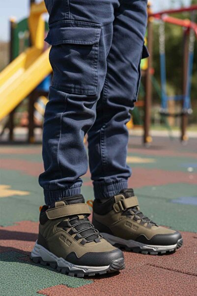 Cool Khaki Gray Velcro Non-Slip Sole Boys' Outdoor Boots Doruk F