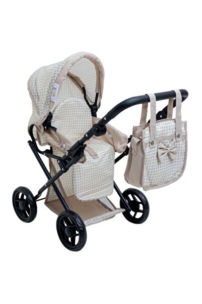 Doris Foldable stroller for dolls Beige 2in1 with adjustable handle and canopy, changing mat, land