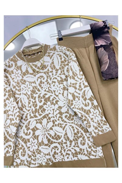 YEDİLALE Flower-Patterned Zero-Collar Knitwear Double Set [Excluding Underwear and Shawl]