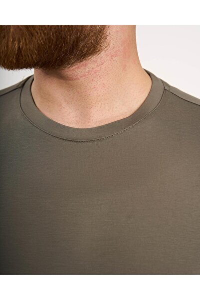 TerziAdemAltun Italian Style S Slim Fit Crew Neck Knitwear T-Shirt Khaki T13767