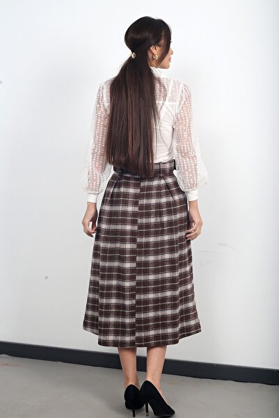 By Saygı Γυναικεία καρό φούστα με ζώνη μέσης και τσέπες