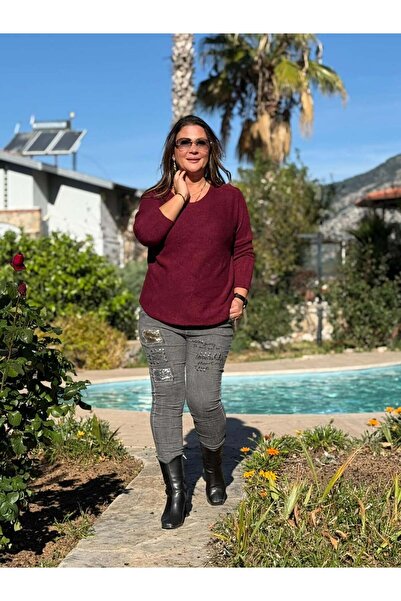 Punta Otantik Nc22325 Simit Yaka Italian Basic Angora Blouse Burgundy