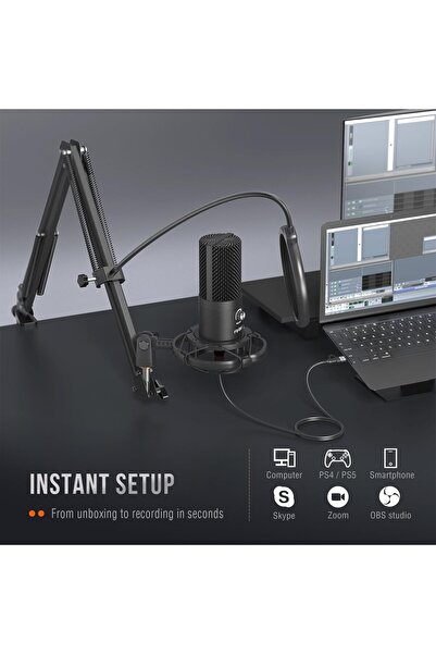 Fifine طقم ميكروفون USB مكثف استوديو T669 - أسود