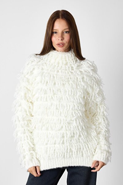 SHERIN Ecru Tasseled Sweater Sweater