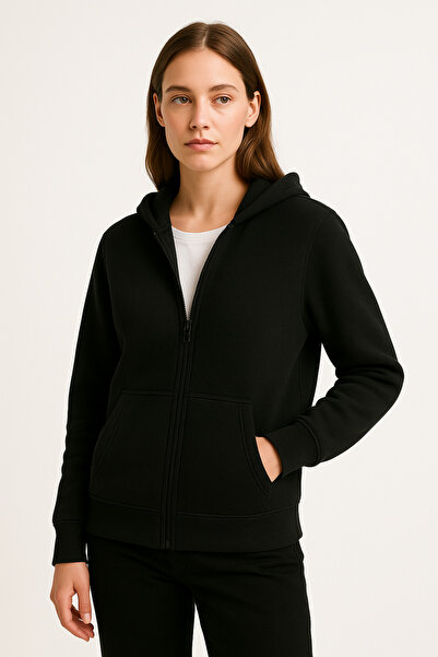 KaeLaurean Unisex Μαύρη ζακέτα με κουκούλα με φερμουάρ, αντιπυρική, αντιψυχρή, χωρίς πυρίτισμα