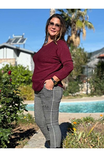 Punta Otantik Nc22325 Simit Yaka Italian Basic Angora Blouse Burgundy