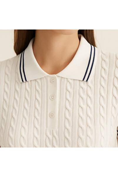 RTD&VLD Women's Rtd-256 Kaspol Polo Neck Short Sleeve Knitwear Blouse Ecru