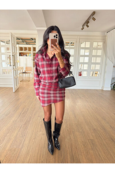 My Blog Red Plaid Shirt Dress - 4989