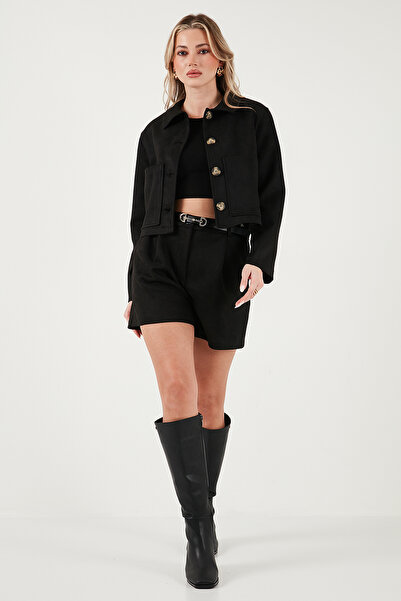 Lela Regular Fit High Waist Suede Textured Pleated Detail Shorts Shorts 6522022