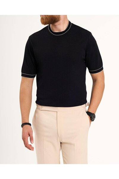 TerziAdemAltun Italian Style S Slim Fit Crew Neck Knitwear T-Shirt Black T13761
