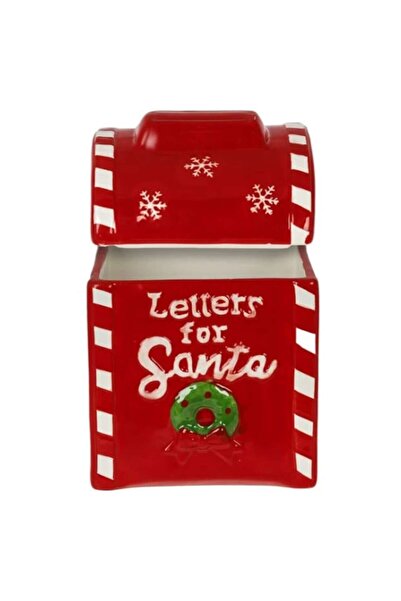 AB HOMES Ceramic Biscuit Container 15x15x21 cm - Santa Mailbox Holiday Decor