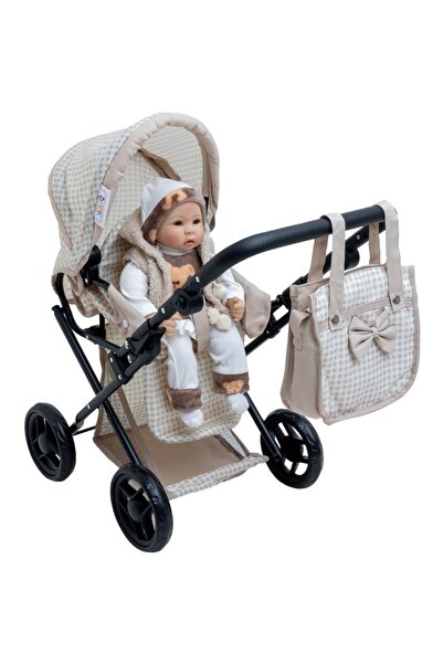 Doris Foldable stroller for dolls Beige 2in1 with adjustable handle and canopy, changing mat, land