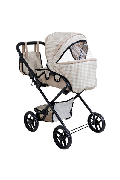 Doris Foldable stroller for dolls Beige 2in1 with adjustable handle, canopy with window, mattress