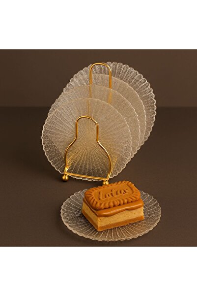 ALMASA 6 glass dessert plates with stand