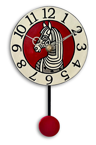 Tick Tack Clocks Yılkı Atı - Kapadokya Kırmızısı Sarkaçlı Seramik Duvar Saati...